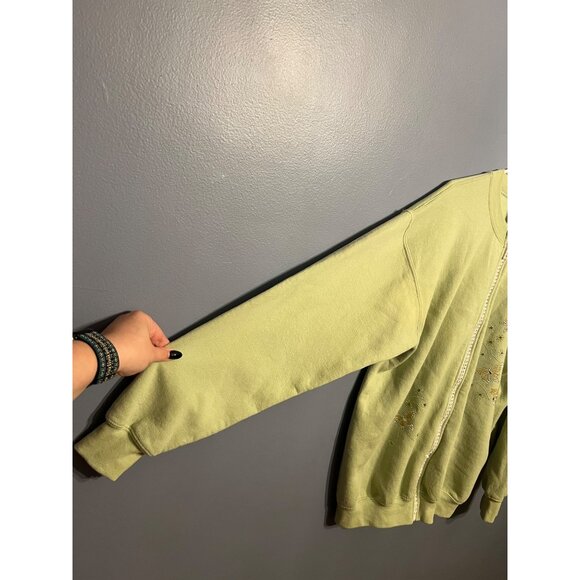 Women's Basic Light Green Zipper Sweatshirt With Bedazzled Butterflies‎ Size LG - Picture 4 of 9